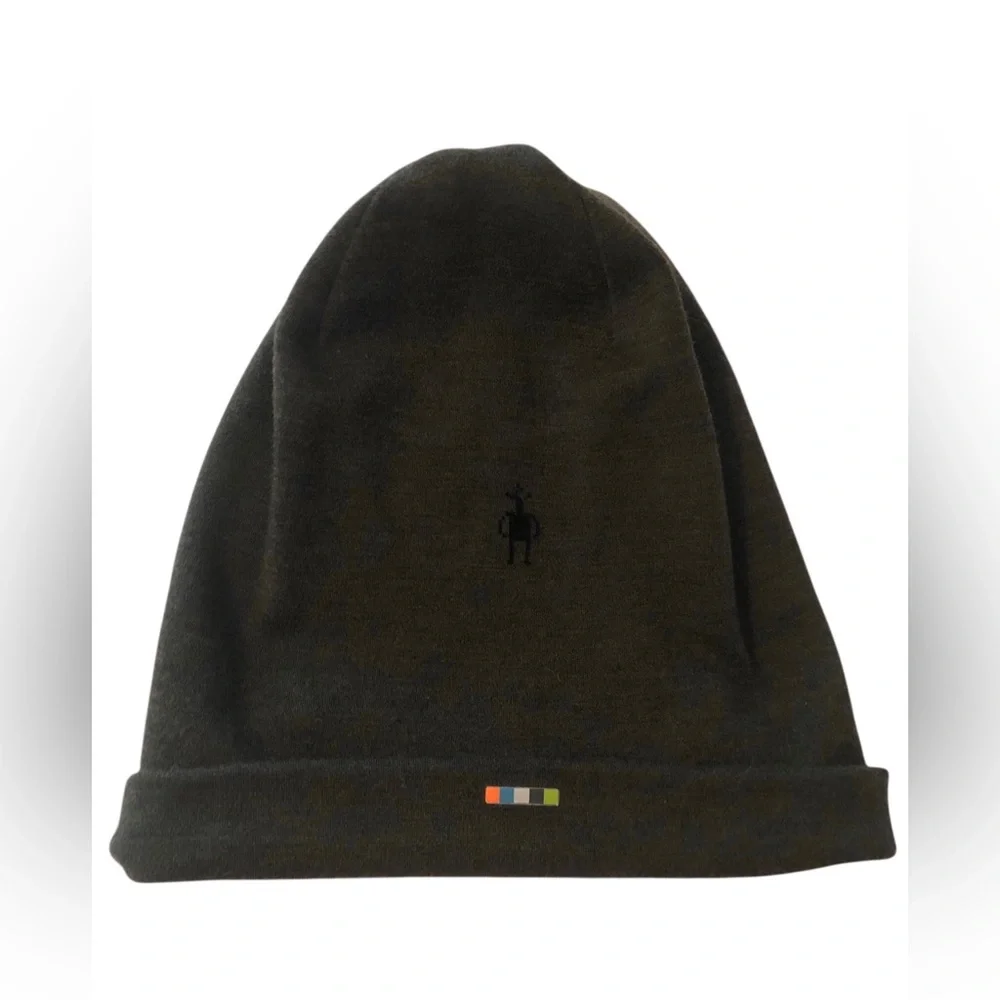 Smartwool Merino Dark Olive Heather Cuff Beanie with Stripe and Velvet Logo